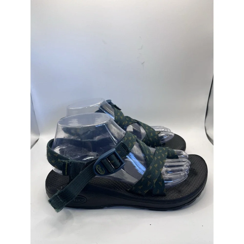 Chaco Women's Green/Black Strappy Sandals Adjustable Hook & Loop Rubber Sole